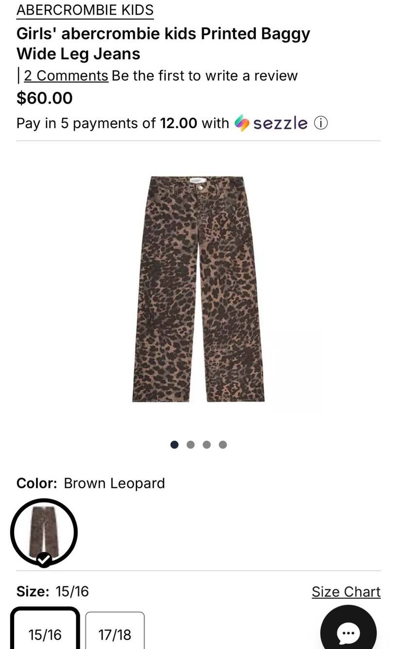 abercrombie kids low rise baggy jeans in brown leopard print